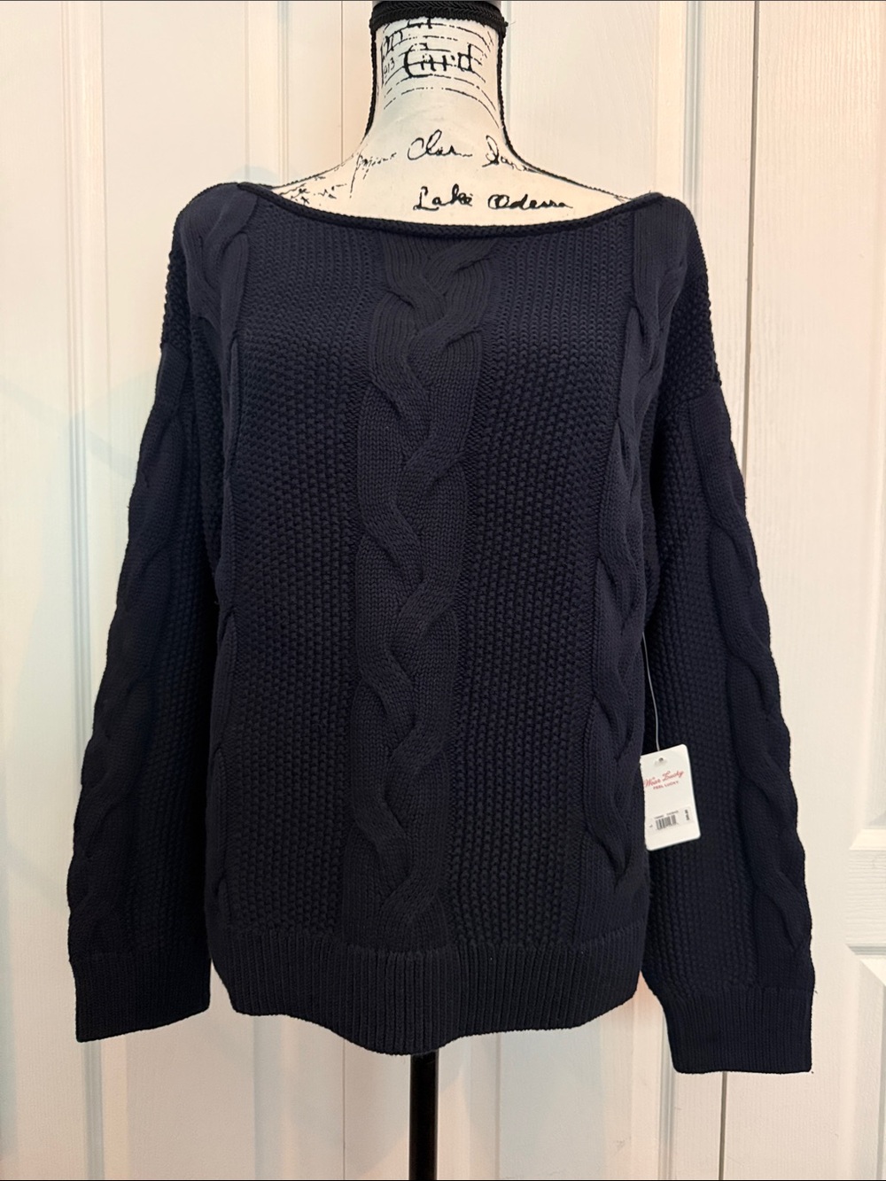 Lucky Brand Navy Cable-Knit Off-Shoulder Sweater